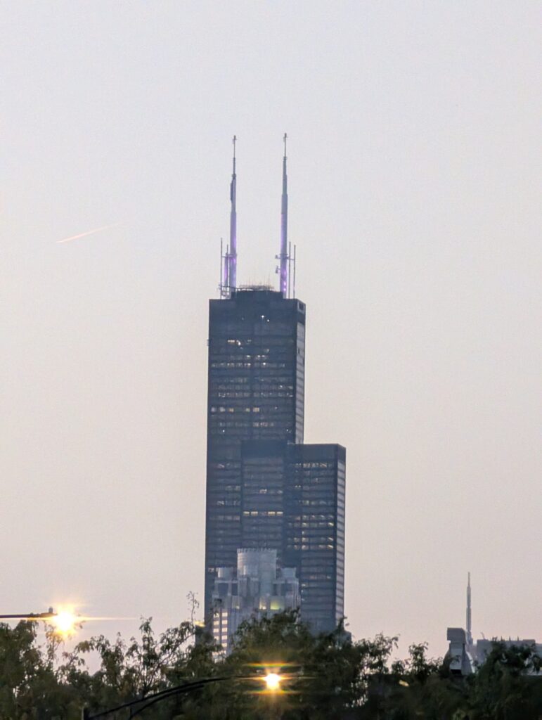 Prudential Tower in Chicago on the horizon